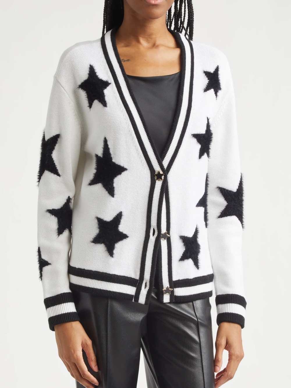 NWT Alice + Olivia Bradley Star Print Wool Cardigan Sweater Large